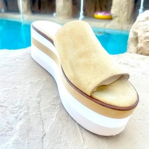 Veronica beard, light tan suede platform, wedge, slides, size 8